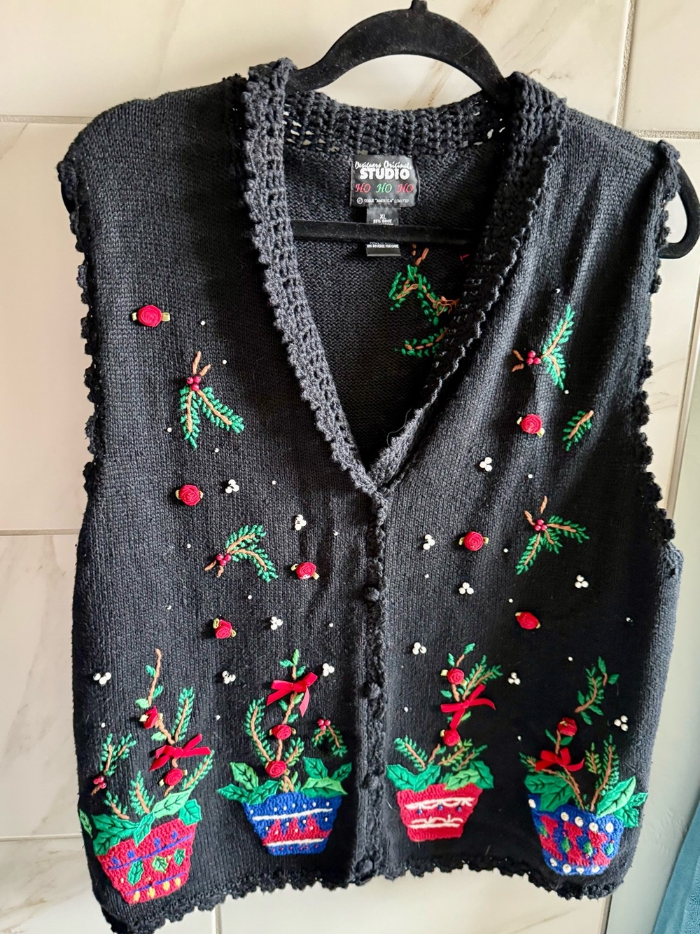 Women's Black Cardigan with Colorful Embroidery Christmas Sweater
